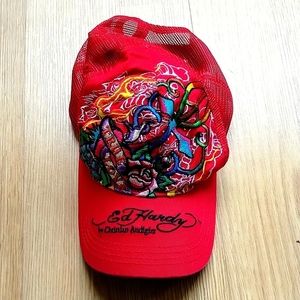 Ed Hardy by Christian Audigier Adjustable Hat Color Red.